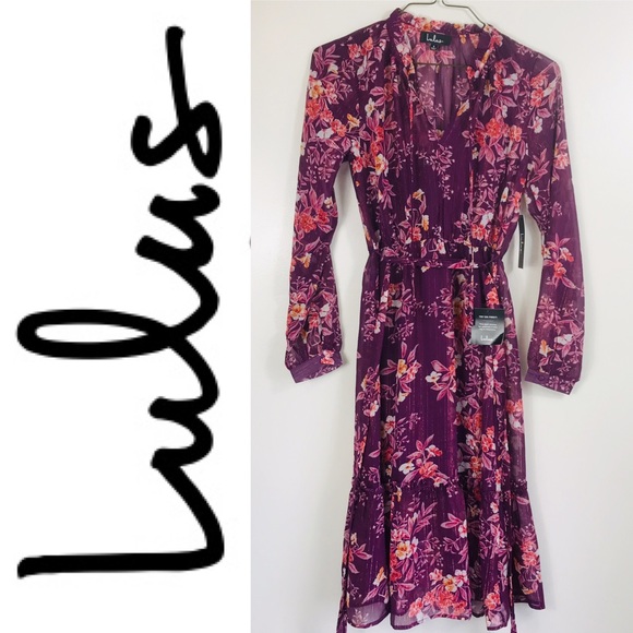 Lulus Dresses & Skirts - Lulu’s purple floral long sleeve maxi dress D1